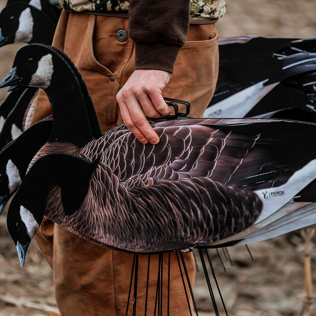 FEROX Flyway Series - Head Flocked Canada Goose Silhouette Decoys – 60 Pack &amp; Classic Khaki Bag
